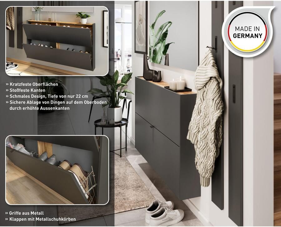 GERMANIA Halmeubelset Ameca Garderobe-set van schoenenopberger en spiegel (2 stuks)