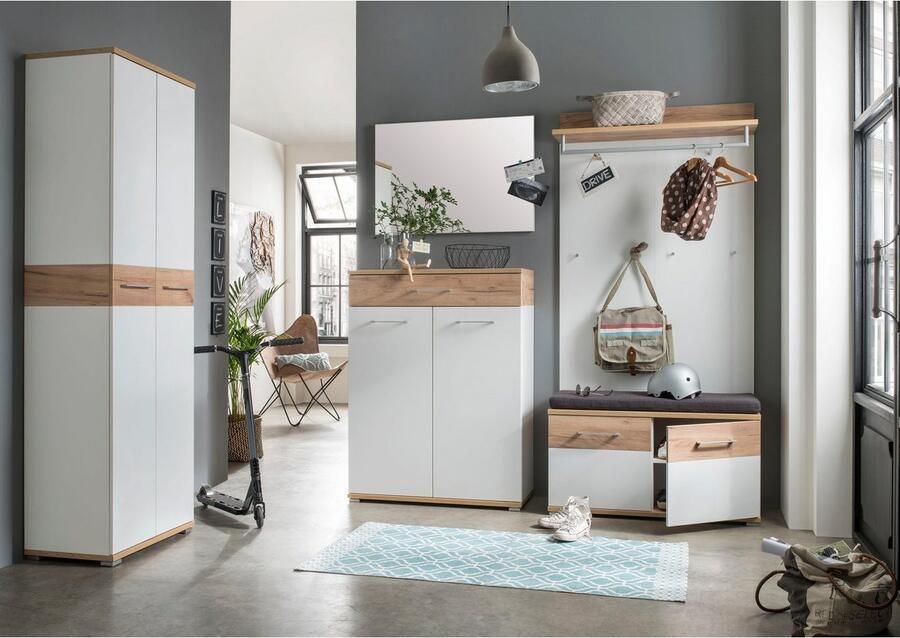 Germania Schoenenkast Stoffel 89cm met 2 deuren & 1 lade wit eik - Foto 8