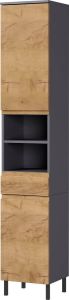 GERMANIA Hoge kast Scantic Breedte 34 cm badkamerkast 2 deuren 1 lade 2 open vakken deurdemper verstelbare planken greeploze look MDF-fronten