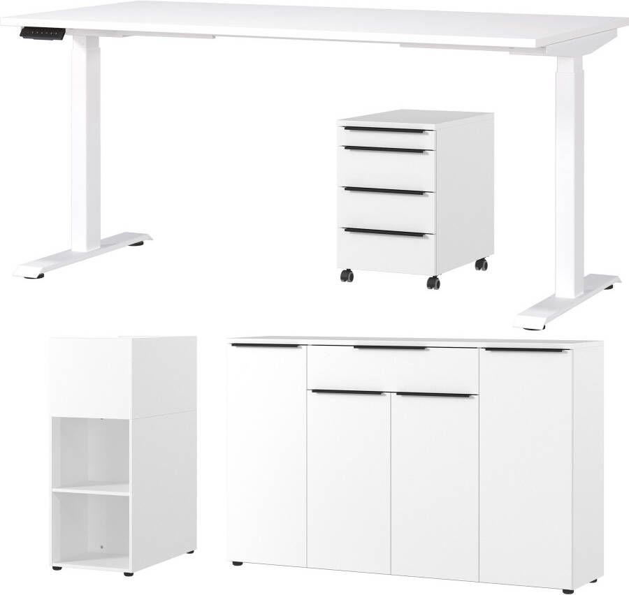 GERMANIA Kantoormeubelset Milaan incl. bureau kastje op wieltjes roomdivider en dressoir (4-delig)