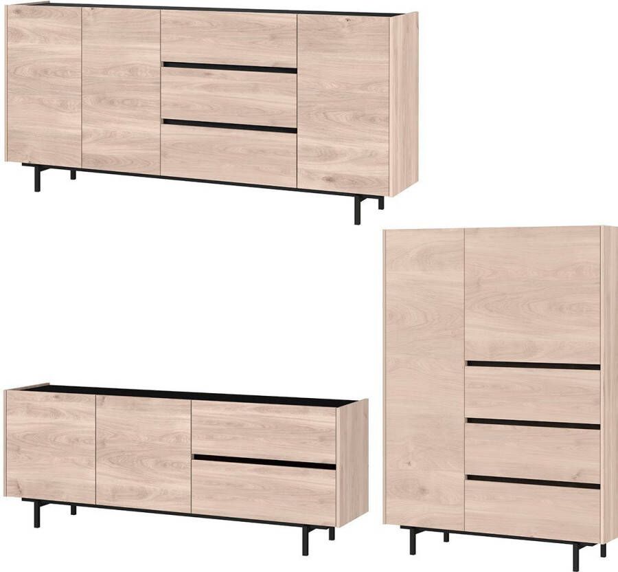 GERMANIA Woonkamerset Cantoria met dressoir hoge ladekast tv-meubel greeploos design (set 3-delig)