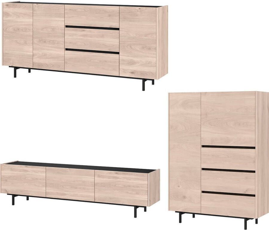 GERMANIA Woonkamerset Cantoria met dressoir hoge ladekast tv-meubel greeploos design (set 3-delig)