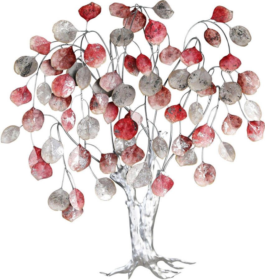 GILDE Sierobject voor aan de wand Wandreliëf Love Tree roodtinten zilver klassiek metaal (1 stuk)