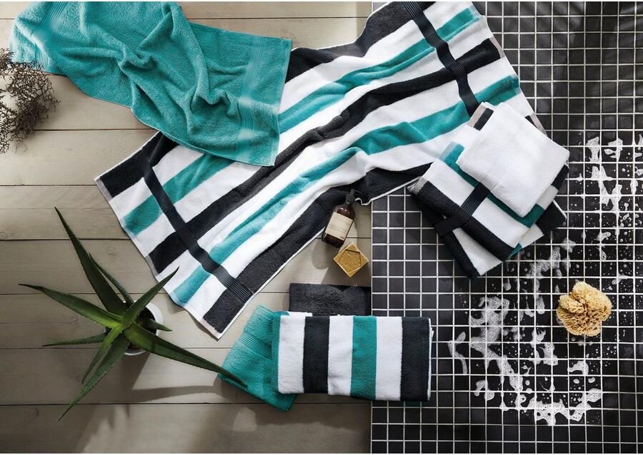 Gözze Badlaken New York moderne unikleuren gestructureerde rand 100% katoen in 2 afmetingen (1 stuk)