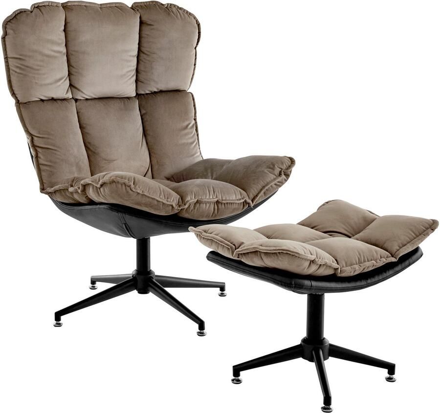 Home affaire Draaibare fauteuil Seet gestoffeerde fauteuil met voetenbank 360° draaibaar fauteuil incl. poef voetenbank (2 stuks)