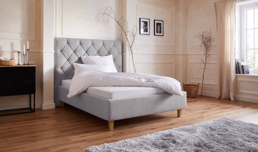 Home affaire Gestoffeerd bed Sunley 140 Kruisstiksel hoofdbordhoogte 142 cm zonder of met matras lattenbodem