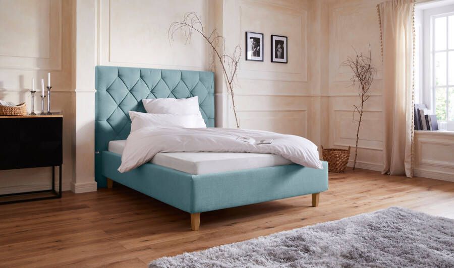 Home affaire Gestoffeerd bed Sunley 140 Kruisstiksel hoofdbordhoogte 142 cm zonder of met matras lattenbodem