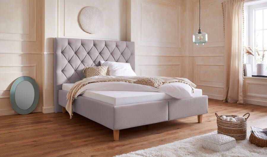 Home affaire Gestoffeerd bed Sunley 140 Kruisstiksel hoofdbordhoogte 142 cm zonder of met matras lattenbodem