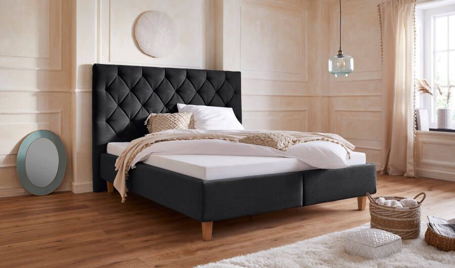 Home affaire Gestoffeerd bed Sunley 140 Kruisstiksel hoofdbordhoogte 142 cm zonder of met matras lattenbodem