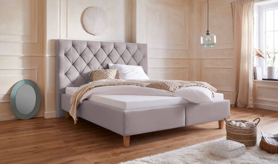 Home affaire Gestoffeerd bed Sunley 140 Kruisstiksel hoofdbordhoogte 142 cm zonder of met matras lattenbodem