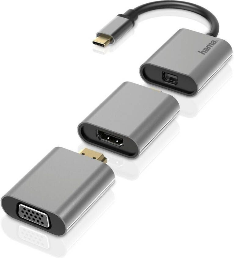 Hama USB-adapter Video-adapterset 6in1 VGA USB-C multipoort adapter aluminium USB-C mini-displaypoort HDMI™