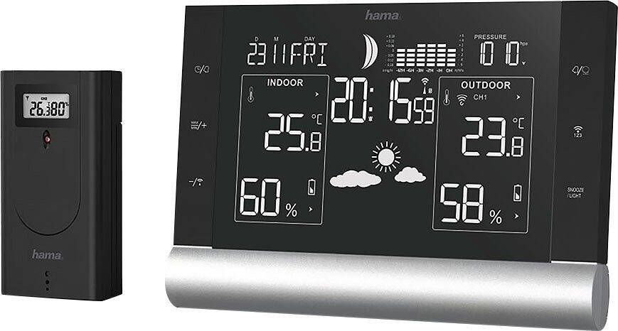 Hama Weerstation Black Line Plus-radioklok inclusief radiosignaal-buitensensor (2-delig)