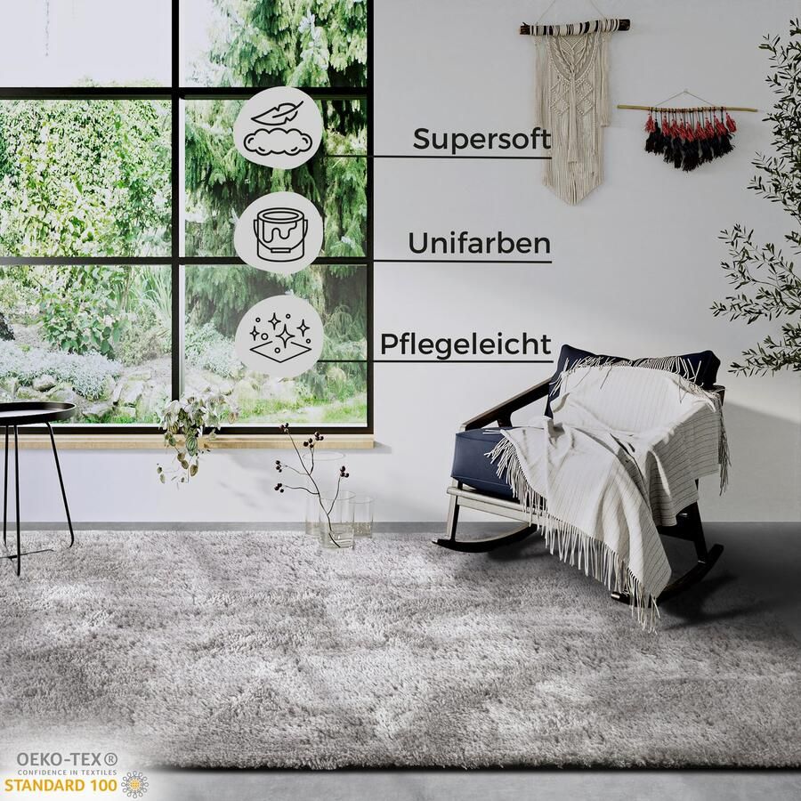 HANSE Home Hoogpolig vloerkleed Olaf Lange pool shaggy effen pluizig zacht glanzend modern effen