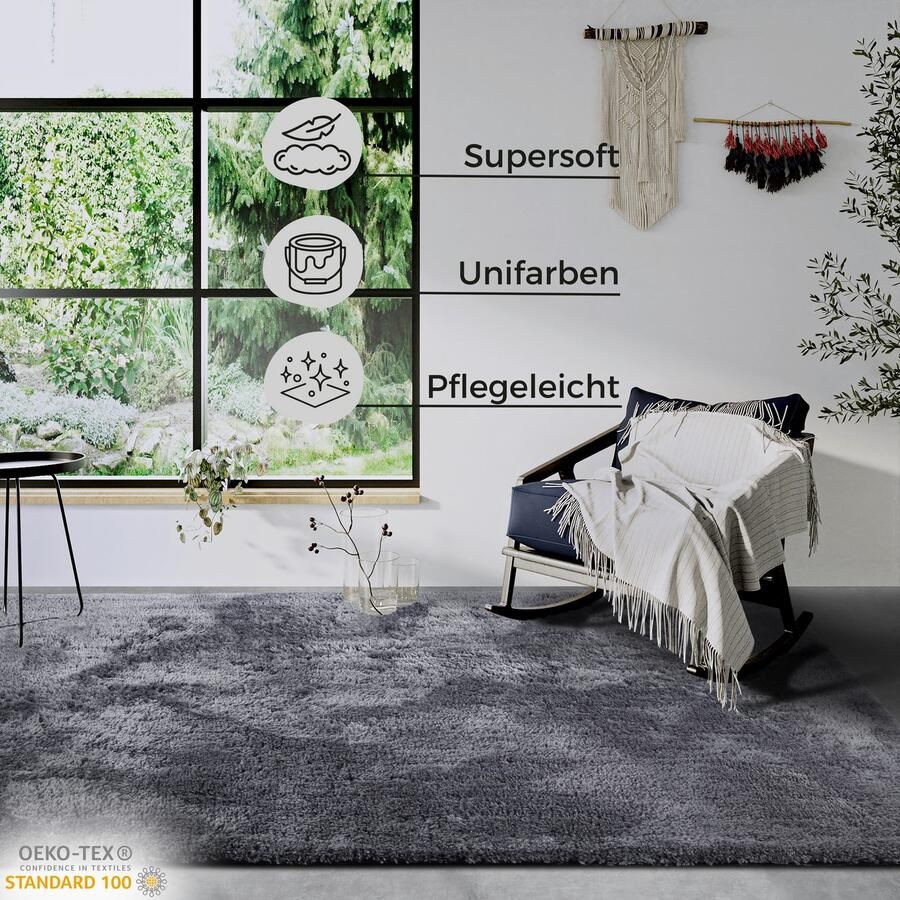 HANSE Home Hoogpolig vloerkleed Olaf Lange pool shaggy effen pluizig zacht glanzend modern effen