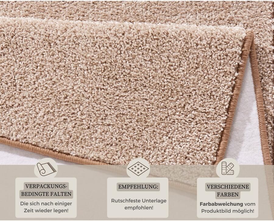 HANSE Home Vloerkleed Pure 100 korte pool Kortpolig effen omgezoomd loper woonkamer kinderkamer gang