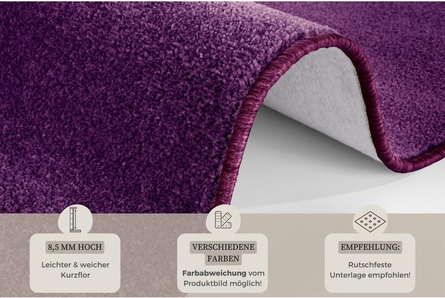 HANSE Home Vloerkleed Shashi Kortpolig effen kleuren loper zacht eetkamer kinderkamer gang