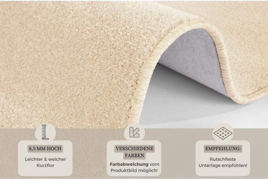 HANSE Home Vloerkleed Shashi Kortpolig effen kleuren loper zacht eetkamer kinderkamer gang