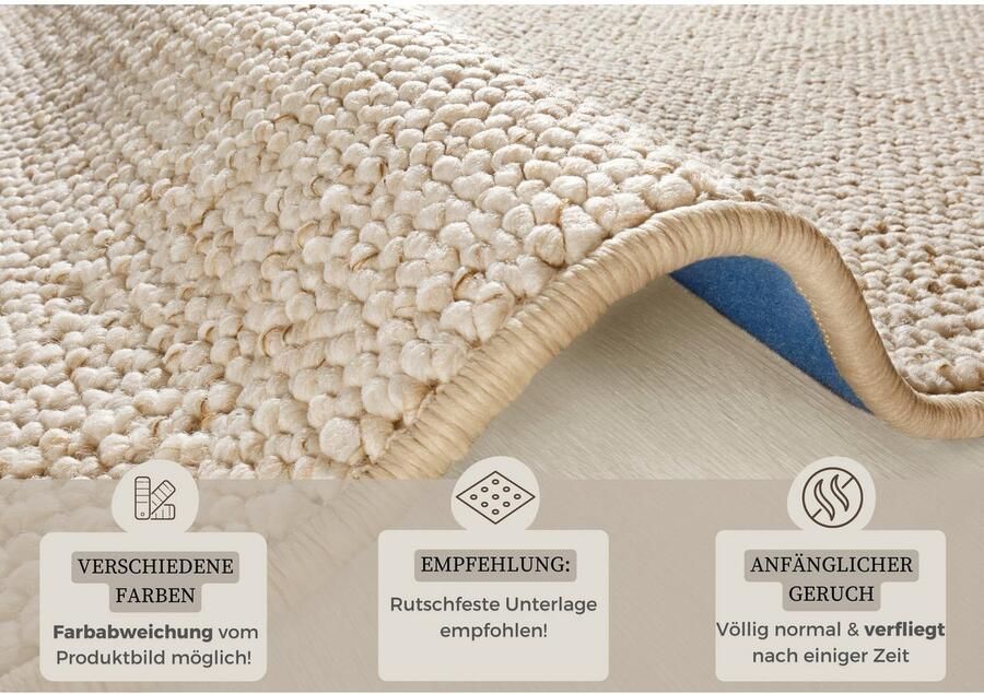 HANSE Home Vloerkleed Wolly 2 Vlakweefsel loper Scandi wol-look eetkamer woonkamer gang