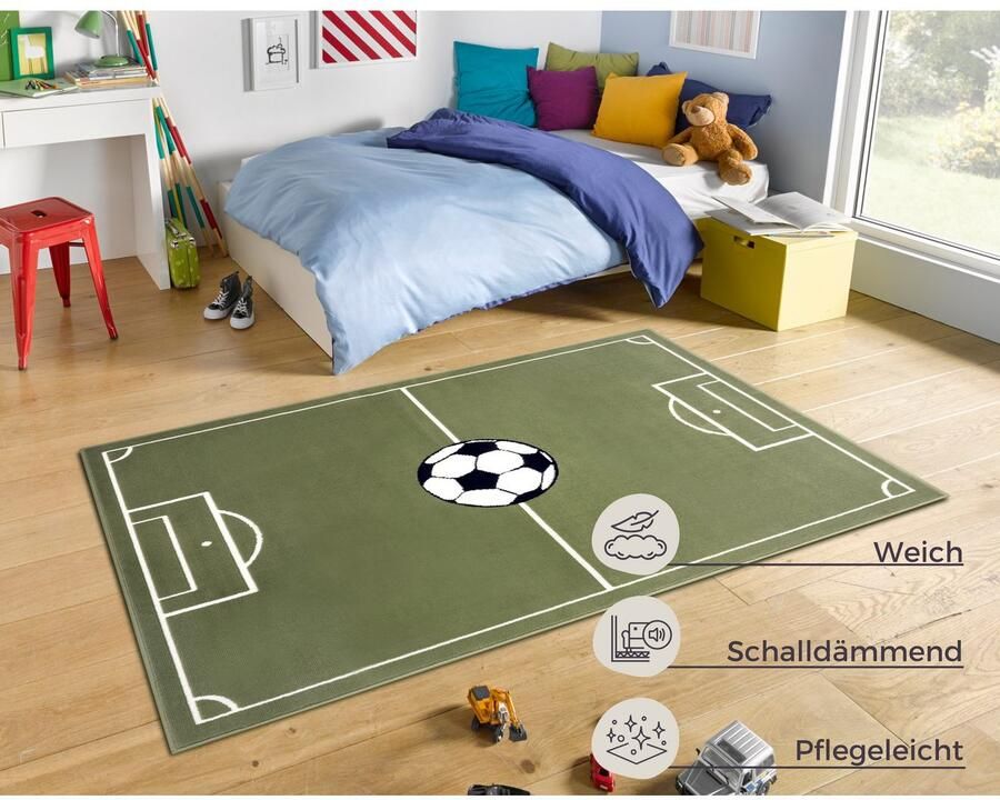 HANSE Home Vloerkleed Estadio Kindertapijt speelmat speelondergrond voetbal kinderkamer