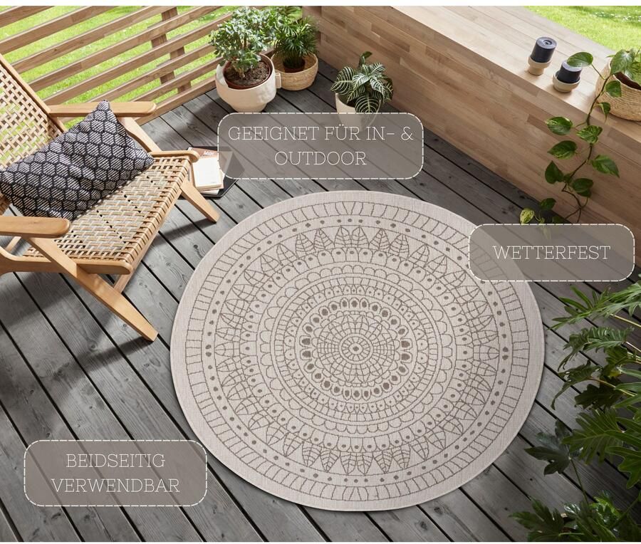 HANSE Home Vloerkleed Porto tweezijdig te gebruiken kleed Geschikt voor binnen en buiten weerbestendig balkon tuin woonkamer waterbestendig