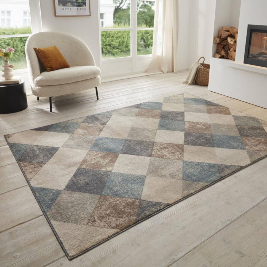 HANSE Home Vloerkleed Bakke Kortpolig loper ruitpatroon woonkamer slaapkamer eetkamer