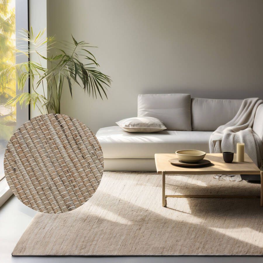 HANSE Home Vloerkleed Dhaka jute tapijt Loper handgeweven jute wol natuur woonkamer hal klassiek