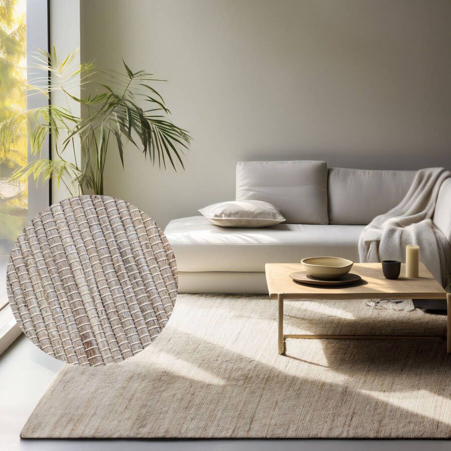 HANSE Home Vloerkleed Dhaka jute tapijt Loper handgeweven jute wol natuur woonkamer hal klassiek