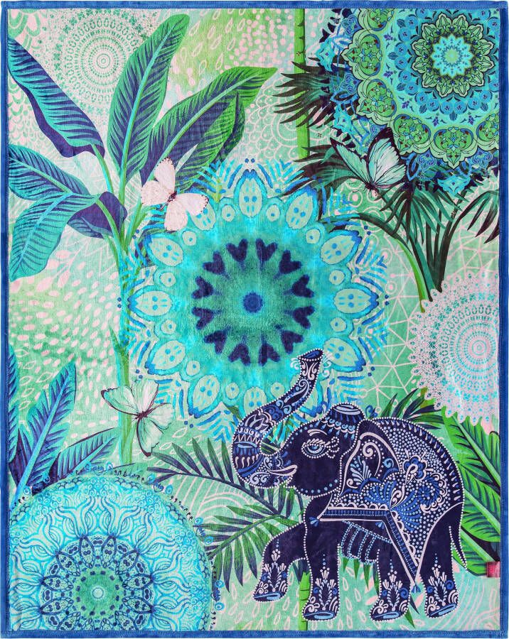 Hip Plaid Isara Zacht knuffeldeken 130x160 cm omkeerbaar mandala olifant blauw