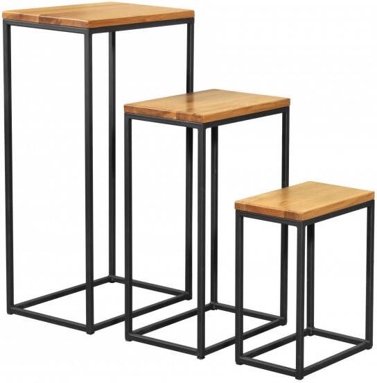 Home affaire Bijzettafel 3-delige set Metalen poten eiken massief houten plaat (set 3 stuks)