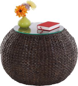 Home affaire Bijzettafeltje Cedarville van gevlochten waterhyacint met glazen blad diameter 60 cm