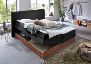 Home affaire Boxspring Blomen met walnoot-decor met bedkist verschillende hardheden met topmatras