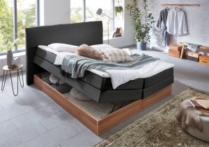 Home affaire Boxspring Blomen met walnoot-decor met bedkist verschillende hardheden met topmatras