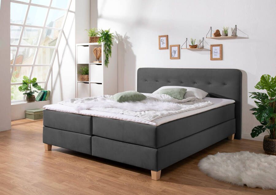 Home affaire Boxspring Fargo inclusief topper in 3 soorten matrassen in fluweel of structuurstof