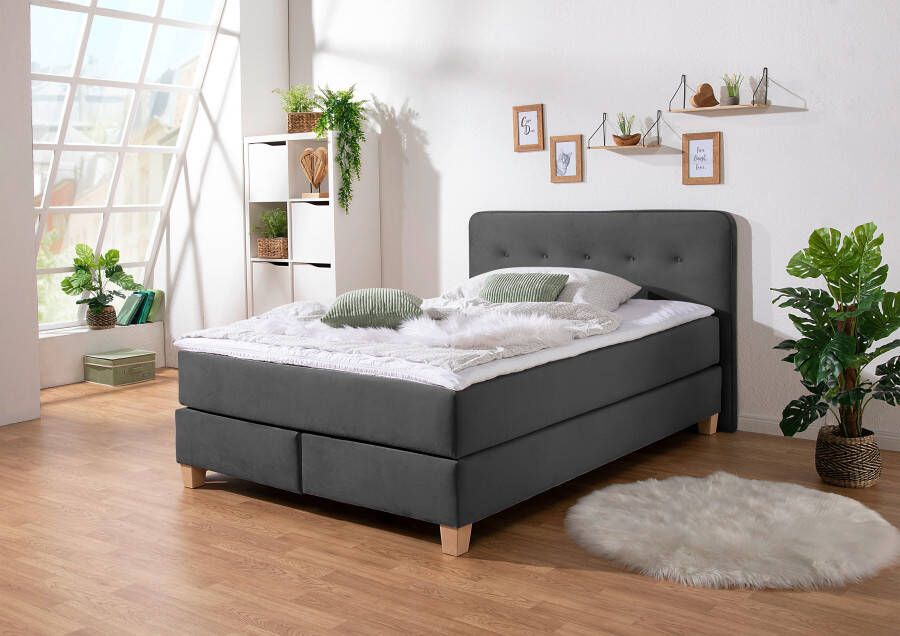 Home affaire Boxspring Fargo inclusief topper in 3 soorten matrassen in fluweel of structuurstof