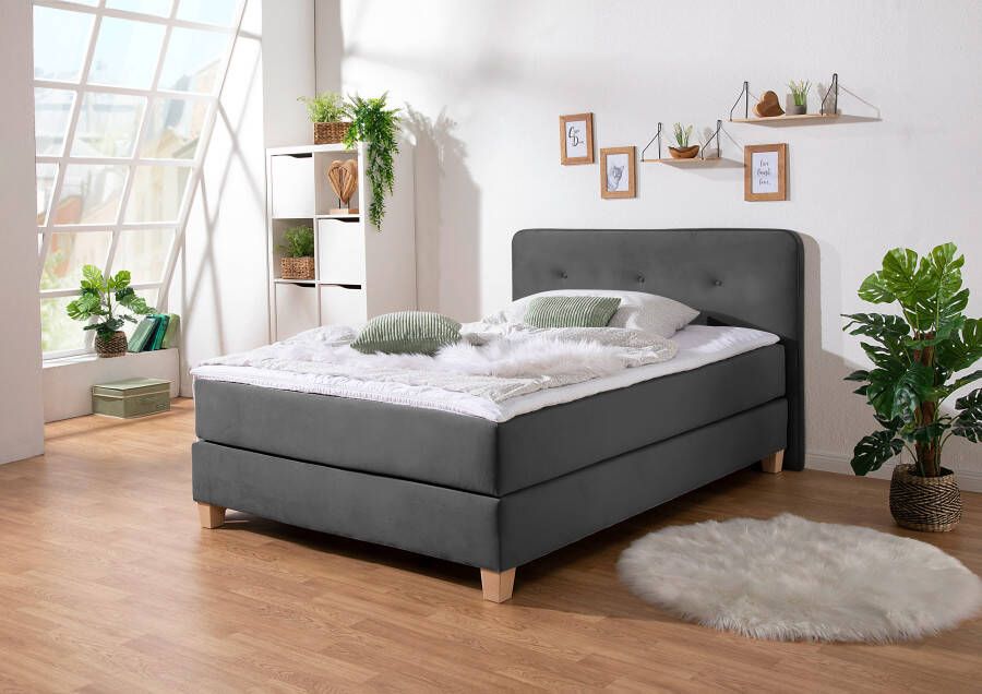 Home affaire Boxspring Fargo inclusief topper in 3 soorten matrassen in fluweel of structuurstof