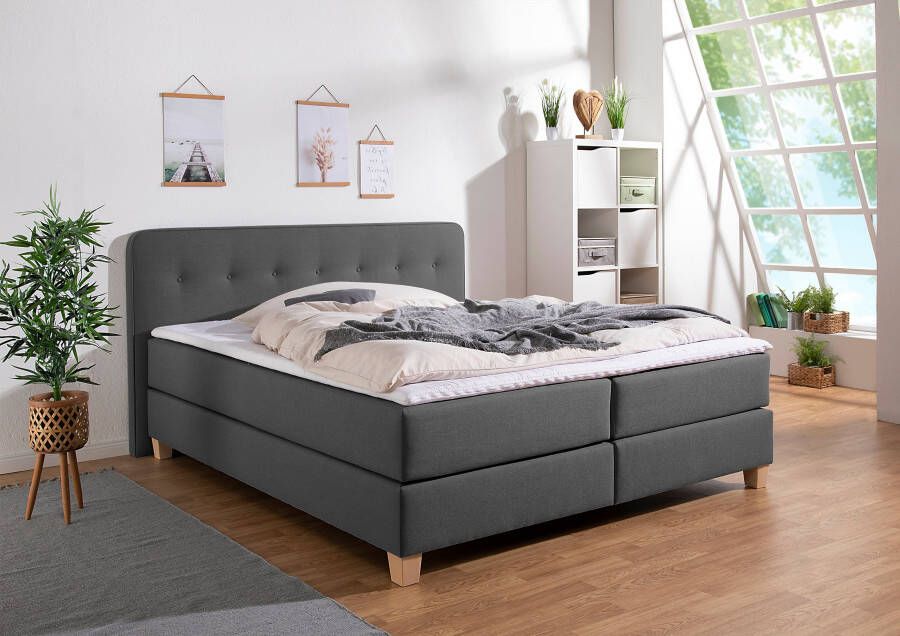 Home affaire Boxspring Fargo inclusief topper in 3 soorten matrassen in fluweel of structuurstof