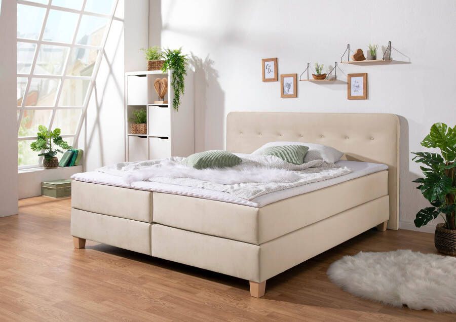 Home affaire Boxspring Fargo inclusief topper in 3 soorten matrassen in fluweel of structuurstof