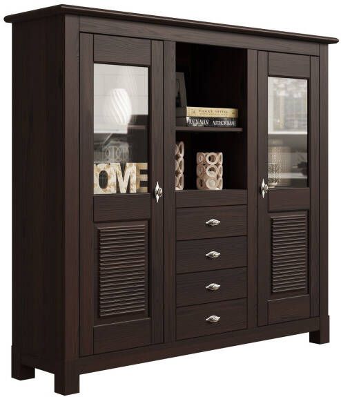 Home affaire Buffetkast Rauna Highboard massief grenen deuren met glazen inzetstukken B H 146 134 cm