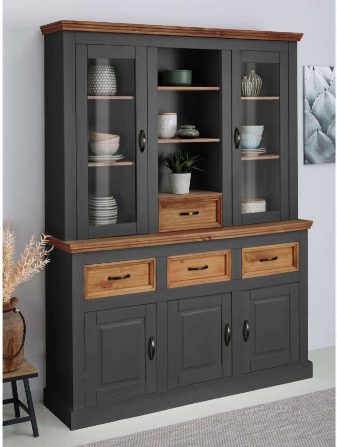 Home affaire Buffetkast Selma gemaakt van massief grenen met metalen handgrepen in een antieke look