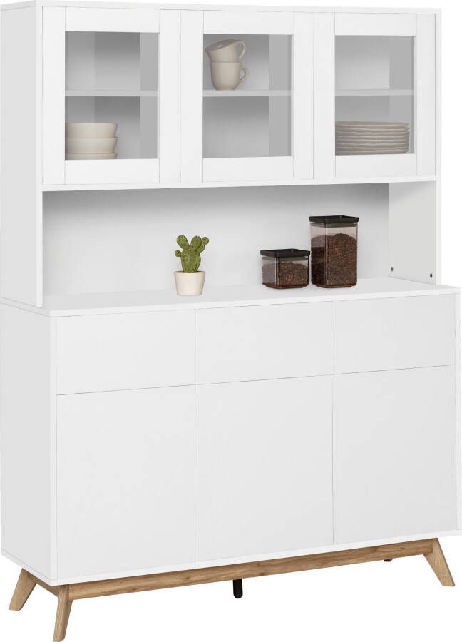 Home affaire Buffetkast Skandi 3 glasdeuren 3 houten deuren en 3 laden breedte 120 cm hoogte 165 cm