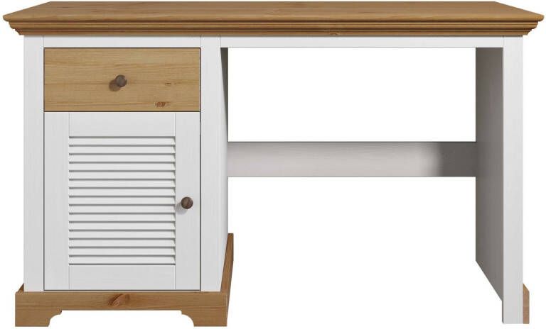 Home affaire Bureau Ayanna Massief hout met lade en deur lamellenfront breedte 130 cm