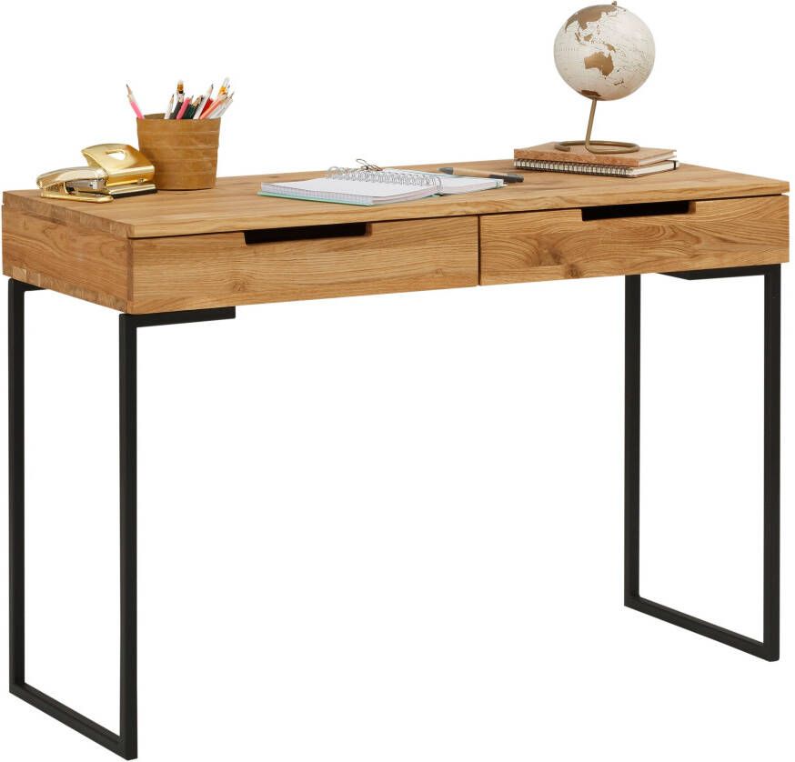 Home affaire Bureau Laptoptafel eikenhout met 2 lades filigraan metalen frame