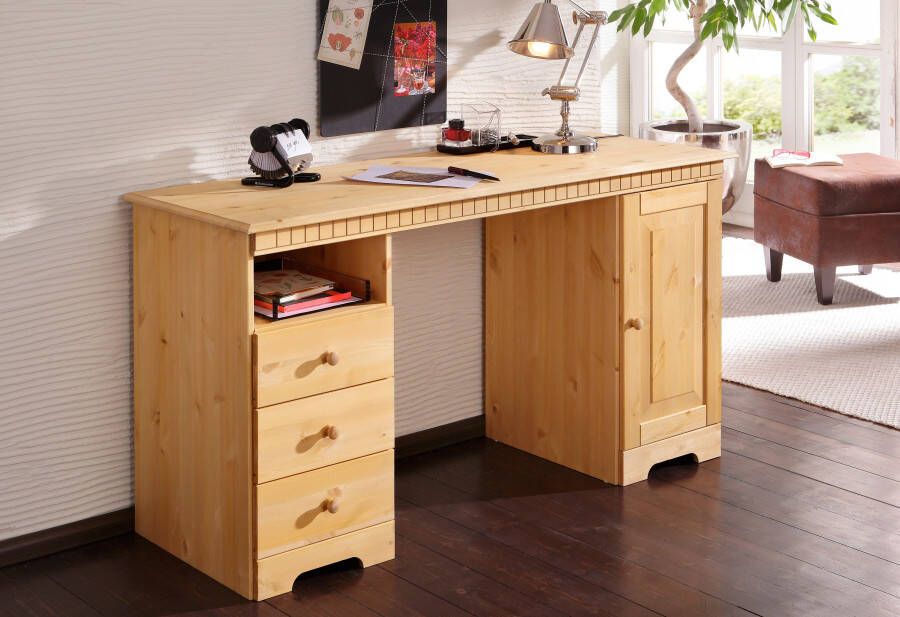 Home affaire Bureau Lisa van massief hout in verschillende kleurvarianten breedte 140 cm