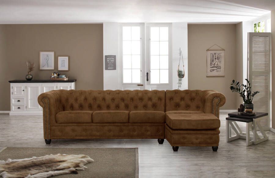 Home affaire Chesterfield-bank Rysum L-vorm Chesterfield-look met afsluitende ottomane