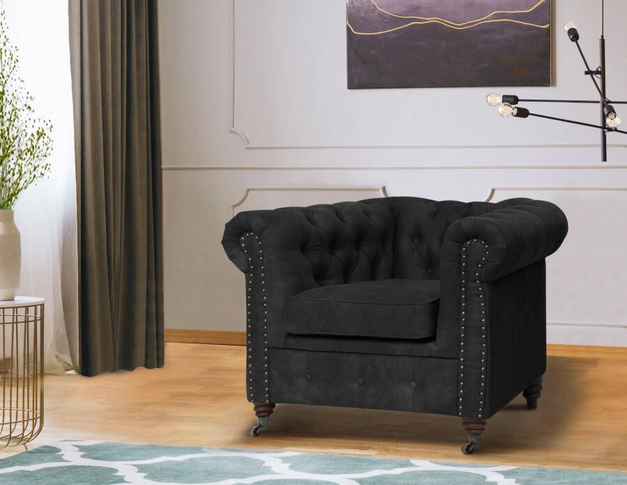 Home affaire Chesterfield-fauteuil Aarburg luxueuze capitonnage en siernagels in chesterfield-design