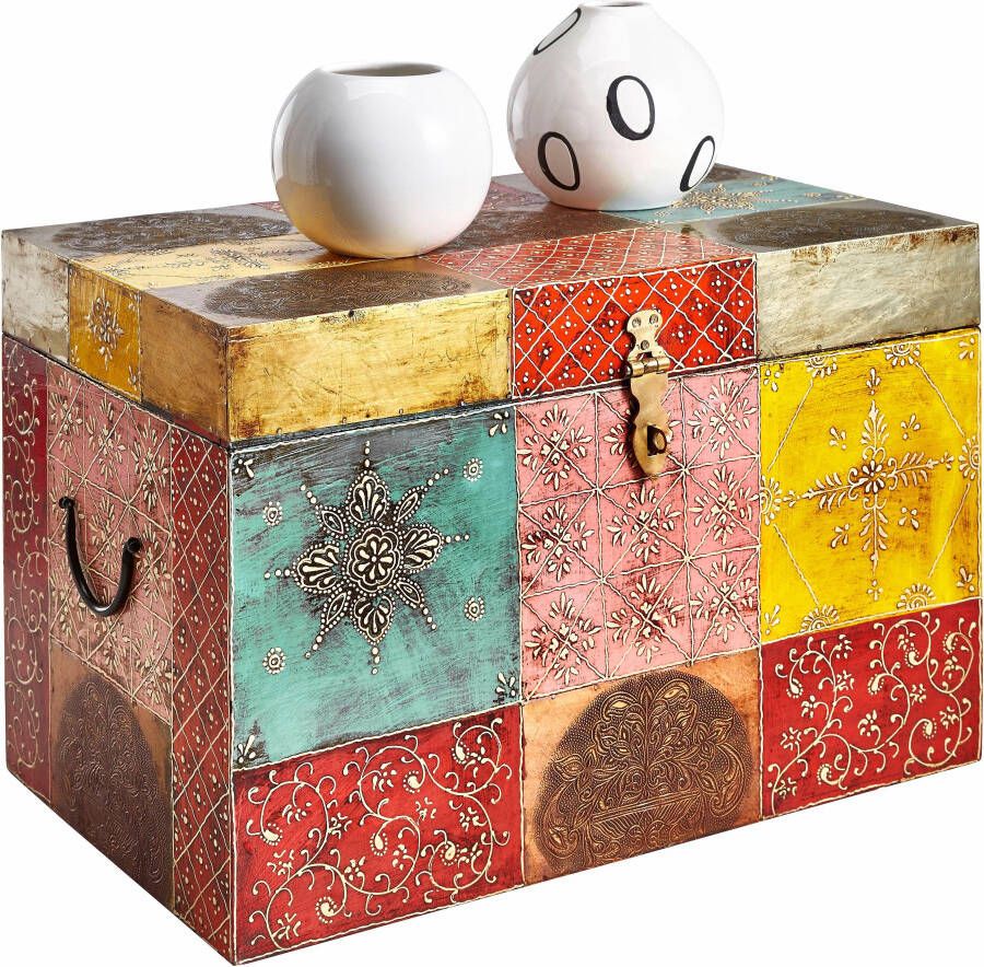 Home affaire Dekenkist Vivek met de hand beschilderd met metalen sluiting