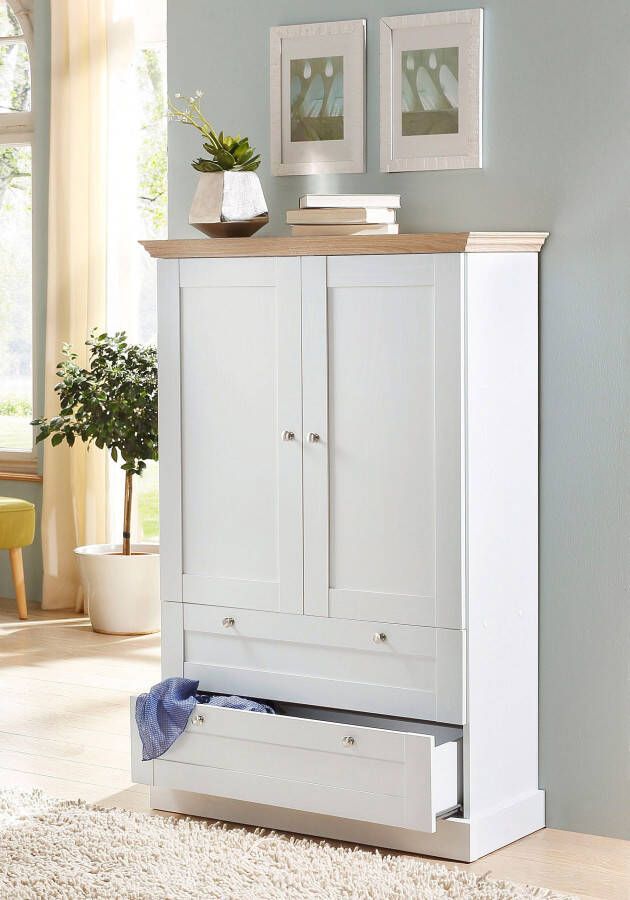 Home affaire Draaideurkast Binz waskast multifunctionele kast Scandinavisch landhuisstijl veel opbergmogelijkheden metalen handgrepen deuren met frame cassettes