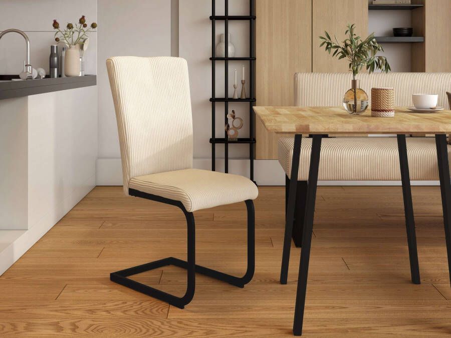 Home affaire Eethoek Oliver Hoekbank met golfvering in de zitting tafel massief eiken (set 4-delig)