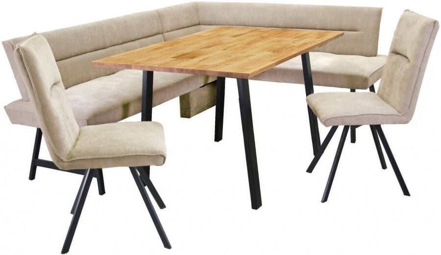 Home affaire Eethoek Sava Hoekbank met nosagvering in de zitting massief eiken tafel (set 4-delig)