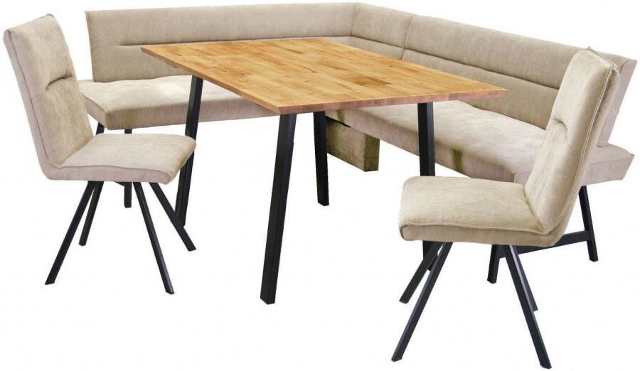 Home affaire Eethoek Sava Hoekbank met nosagvering in de zitting massief eiken tafel (set 4-delig)